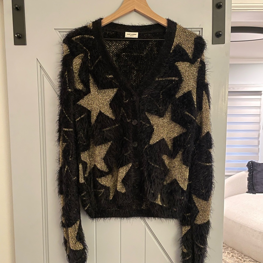 Saint Laurent Black and Gold Star Cardigan